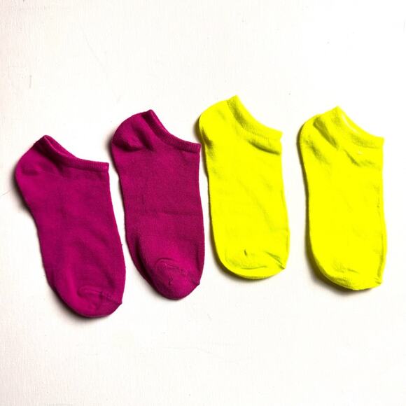 Bright Neon Pink & Citron Ankle Socks Two Pack Set Accessories NWOT - Picture 1 of 9